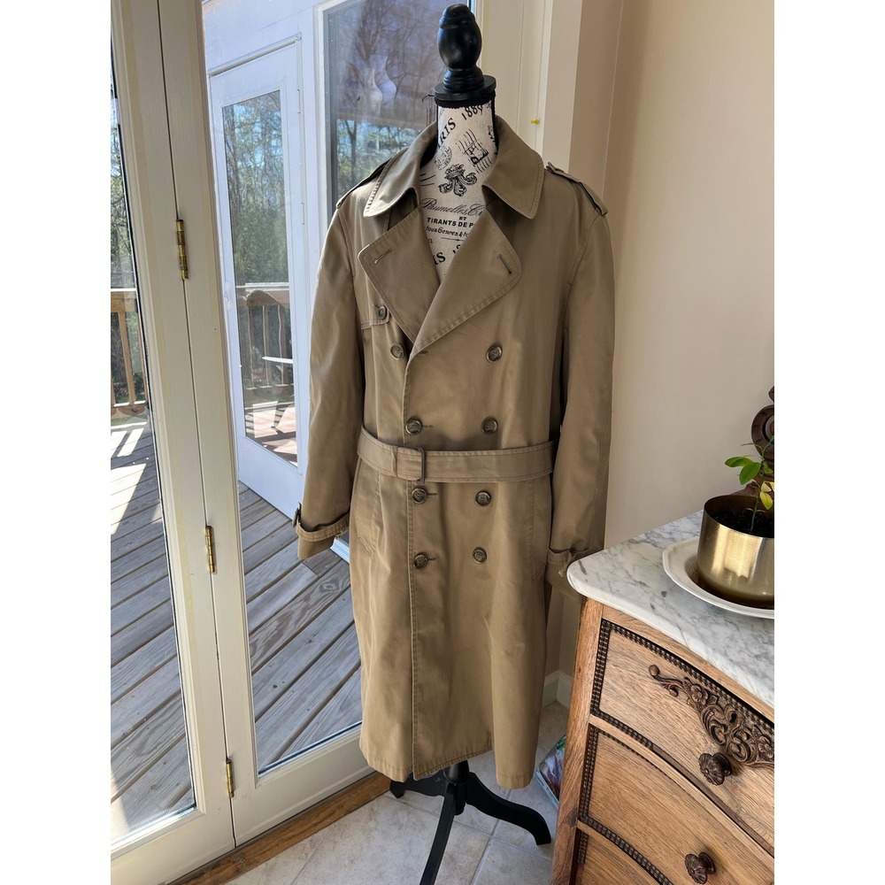 Vintage London Fog Brown Tan Double breasted Lined Trench coat with belt